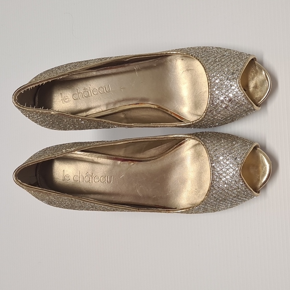 Le Chateau High Heels Shoes Sparkly Gold/Silver Women 6M